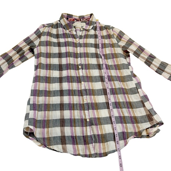 Anthropologie Isabella Sinclair Plaid Lace Insert Multicolor Button Down Shirt S - Picture 8 of 14